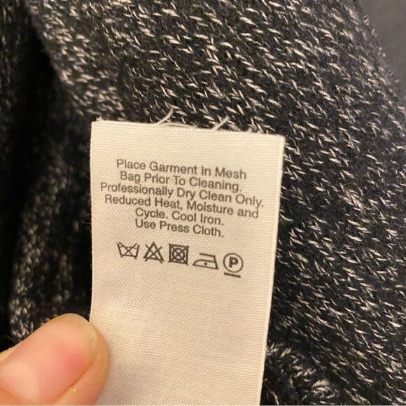 Pure DKNY Open Front lamb skin Leather Sleeve sweater Cardigan wool linen  M/L - Picture 5 of 11